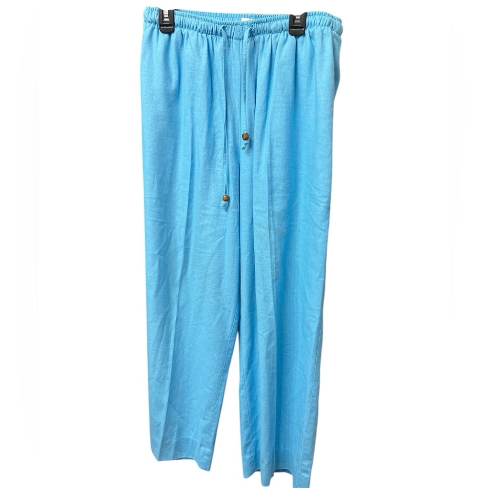 Drapers & Damons Aqua Pull On Linen Wide Leg Pants size Medium Petite